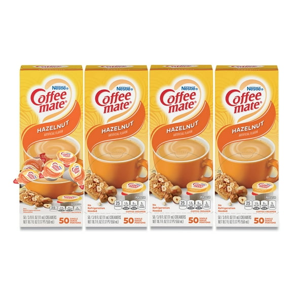 Coffee Mate Lqd Coffee Creamer, Hazelnut, 0.38 Oz Mini Cups, 50/box, 4 Boxes/carton, 200 Total/carton