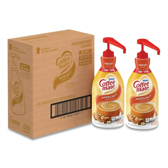 Coffee Mate Lqd Coffee Creamer, Hazelnut, 1.5 Liter Pump Bottle, 2/carton