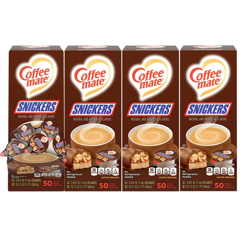 Liquid Coffee Creamer, Snickers, 0.38 oz Mini Cups, 200 Cups/Carton Liquid Coffee Creamer, Snickers, 0.38 oz Mini Cups, 200 Cups/Carton