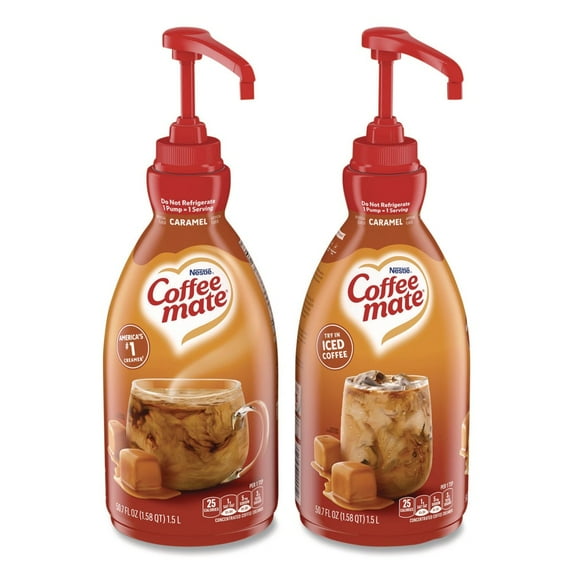 Coffee-Mate 12536266 50.7 oz. Liquid Creamer Pump Bottle - Caramel (2/Carton)