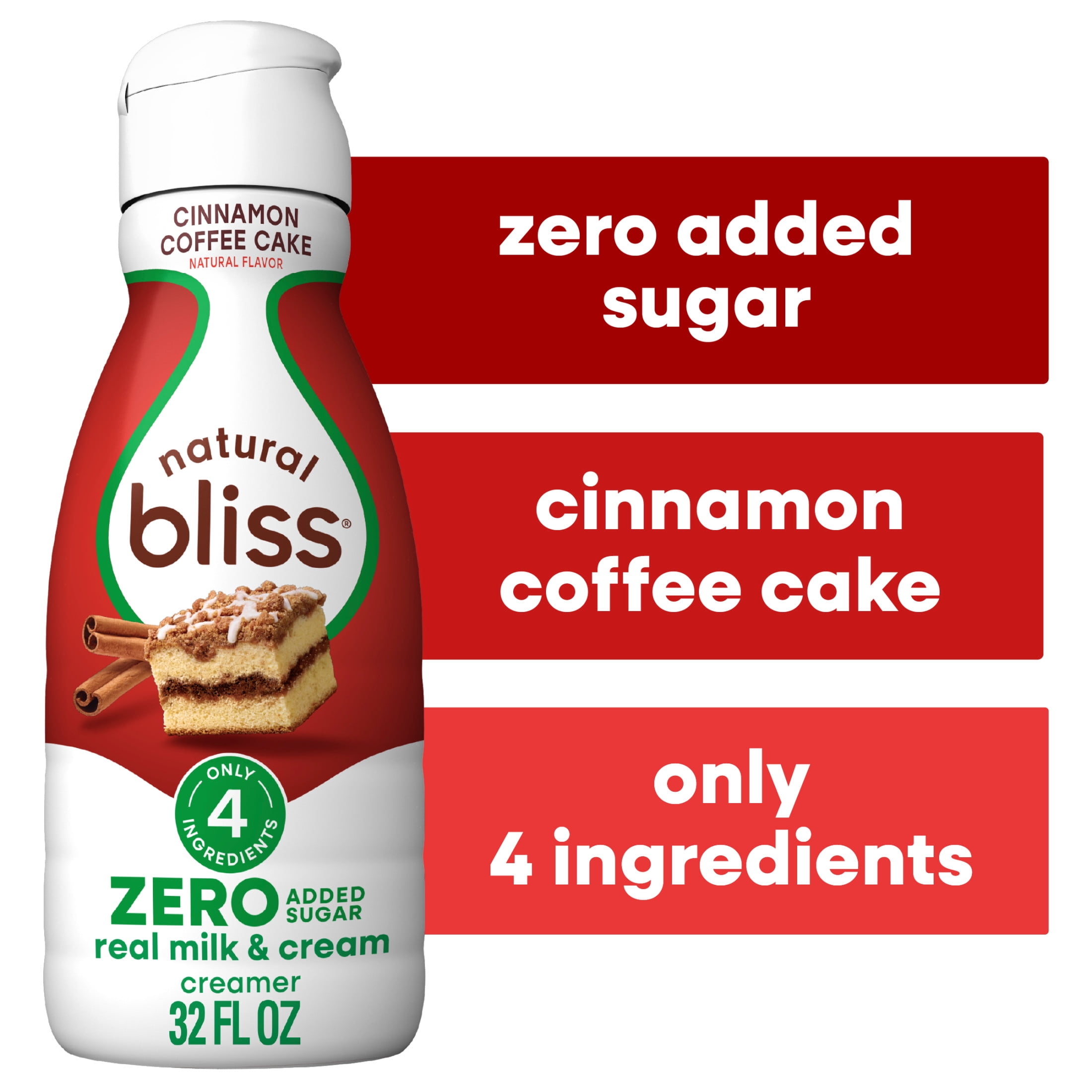 Coffee mate Natural Bliss, Sugar Free, Cinnamon Coffee Cake, Dairy, Refrigerated Creamer, 32 fl oz Bottle
