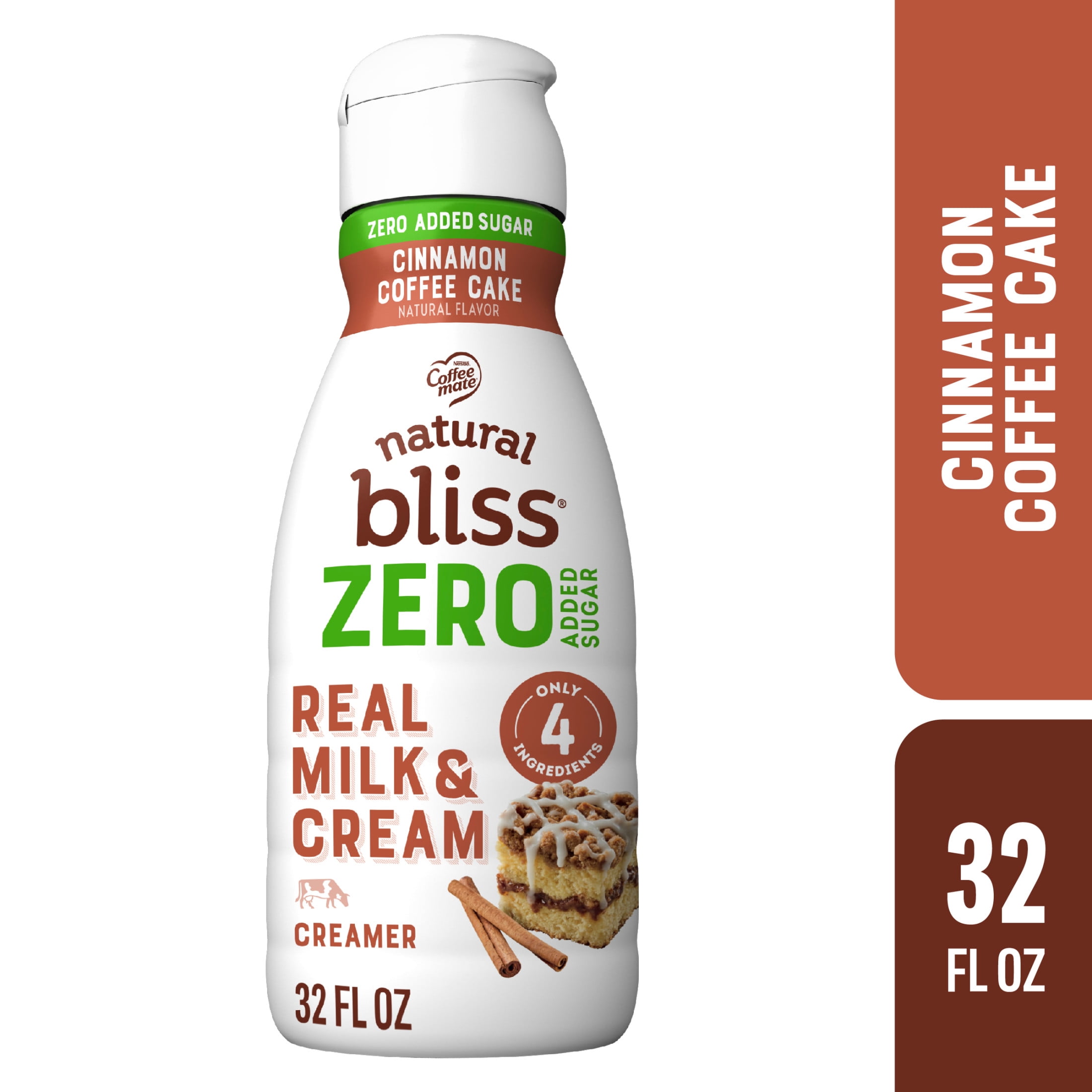 Coffee mate Natural Bliss, Sugar Free, Cinnamon Coffee Cake, Dairy, Refrigerated Creamer, 32 fl oz Bottle