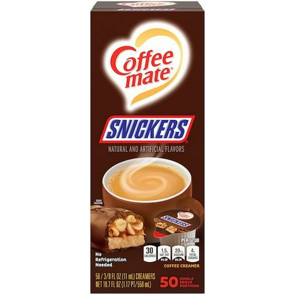 Coffee Mate Snickers Single Serve Liquid Coffee Creamer, 0.375 Ounce Portion Cup -- 200 per case.