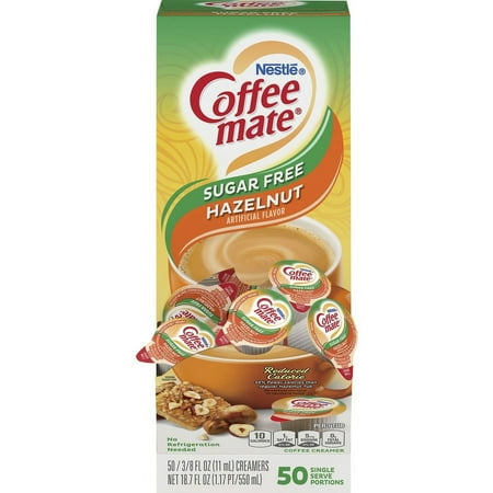 Coffee-Mate Sugar Free Hazelnut Flavored Creamer Singles - Hazelnut Flavor - 0.38 fl oz (11 mL) - 50/Box | Bundle of 5 Boxes