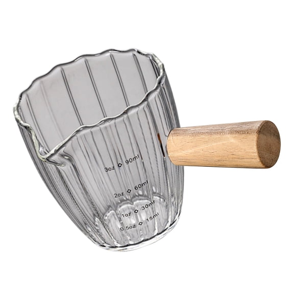 Coffee Measuring Cup Heat Resistant Ergonomic Wooden Handle Espresso Shot Glass for Liquid Measurement Cooking