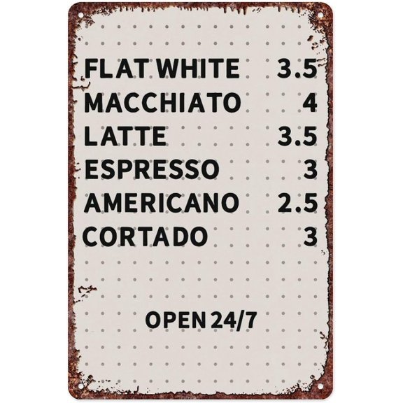 Coffee Menu Board Print Poster Funny Metal Tin Sign For Home Bedroom Bar Bathroom Office Wall Decor Size 12x8 Inch