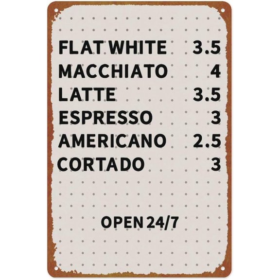 Coffee Menu Board Print Poster Posters Aluminum Metal Sign 8x12 Inch For Living Room Bedroom Bathroom Decoration