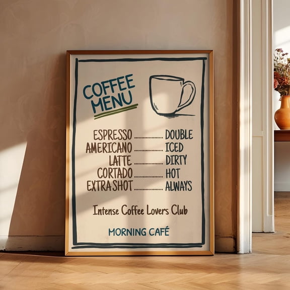 Coffee Menu Poster Espresso Trendy Kitchen Decor Bar Retro Wall Art Design1 Poster, Unframed Size 8x12