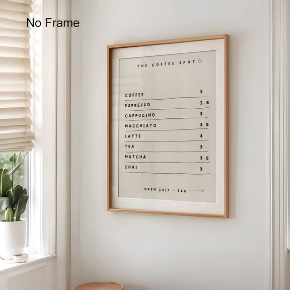 Coffee Menu Poster Vintage Minimalist Wall Art Espresso Typography Breakfast Bar Decor for Kitchen Living Room Office Dorm Restaurants Hotels, UNFRAMED 8x12