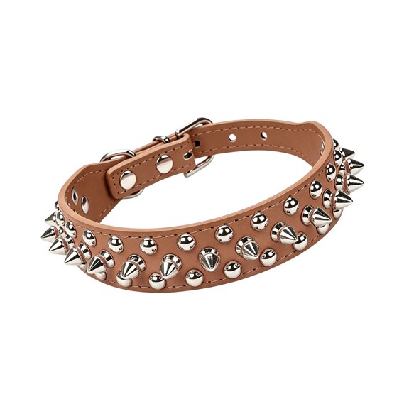 Coffee Metal Studded Chew Collar for Small Breed Dogs Anti Bite Design Adjustable Secure Durable 25x2.5cm