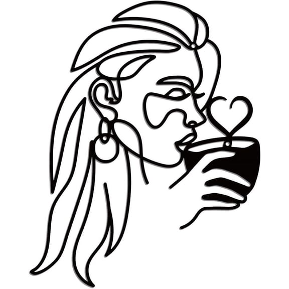 Coffee Metal Wall Art Decor Minimalist Woman Drinking Coffee Wall Art Hanging Decor Signs for Coffee Bar Woman Coffee Wall Sculpture Statues Decor for Home 11.02x13.77 Inch Coffee Black 1pc