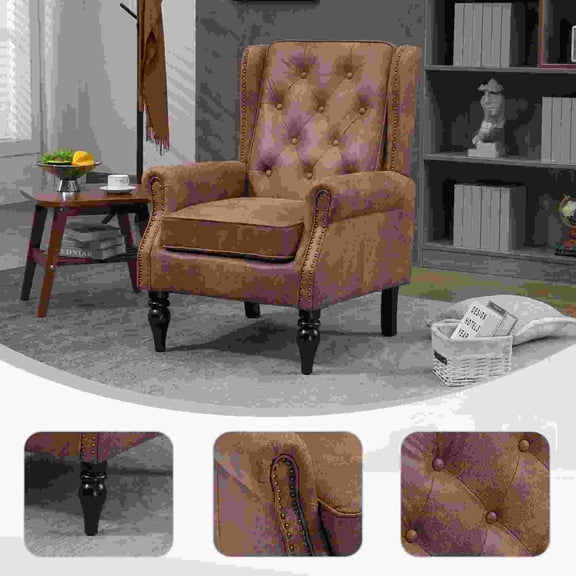 Coffee Microsuede Accent Chair with Sturdy Wood Frame, Modern Armchair Lounge Chair for Living Room Bedroom