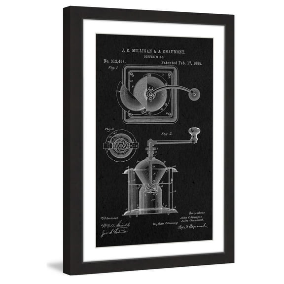 "Coffee Mill 1885 Black Paper" Framed Painting Art Print, 16" x 1.5"