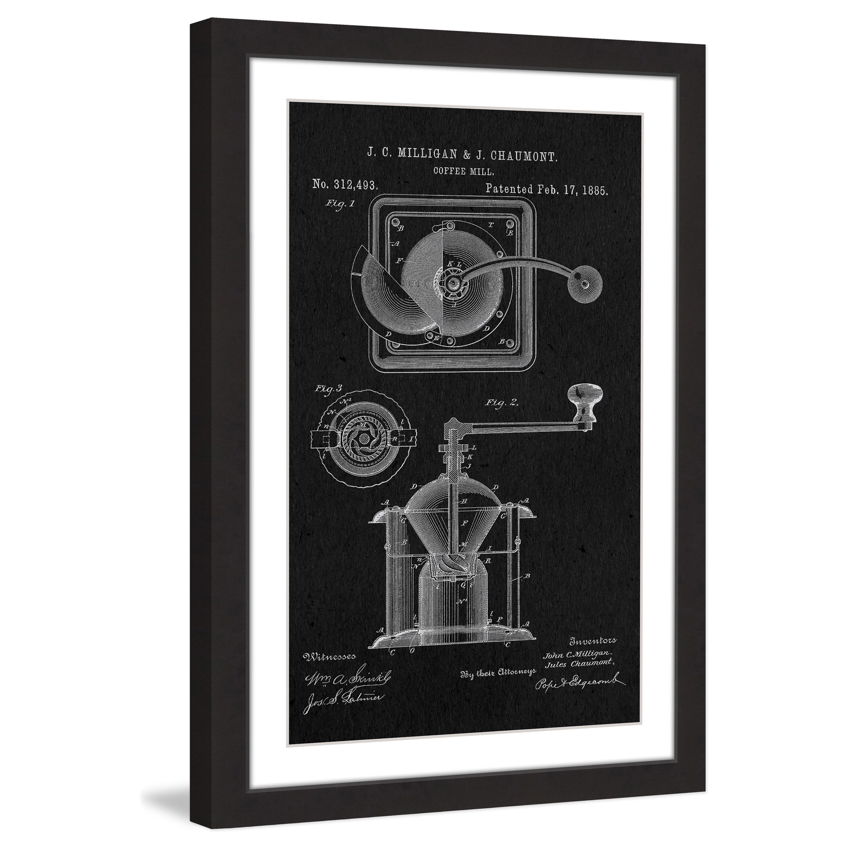 "Coffee Mill 1885 Black Paper" Framed Painting Art Print, 20" x 1.5"
