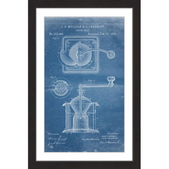 "Coffee Mill 1885 Blueprint" Framed Painting Print