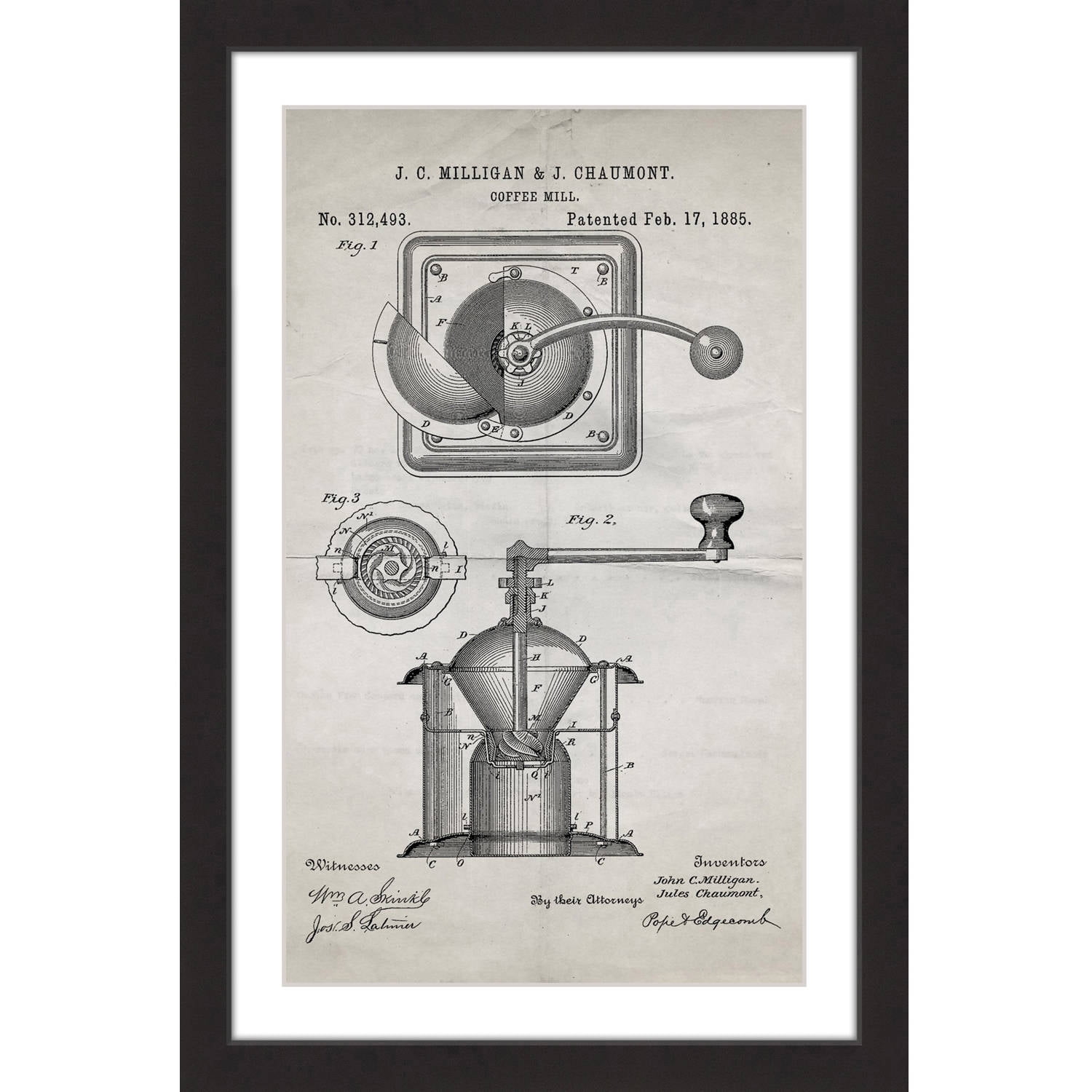 "Coffee Mill 1885 Old Paper" Framed Painting Art Print, 20" x 1.5"