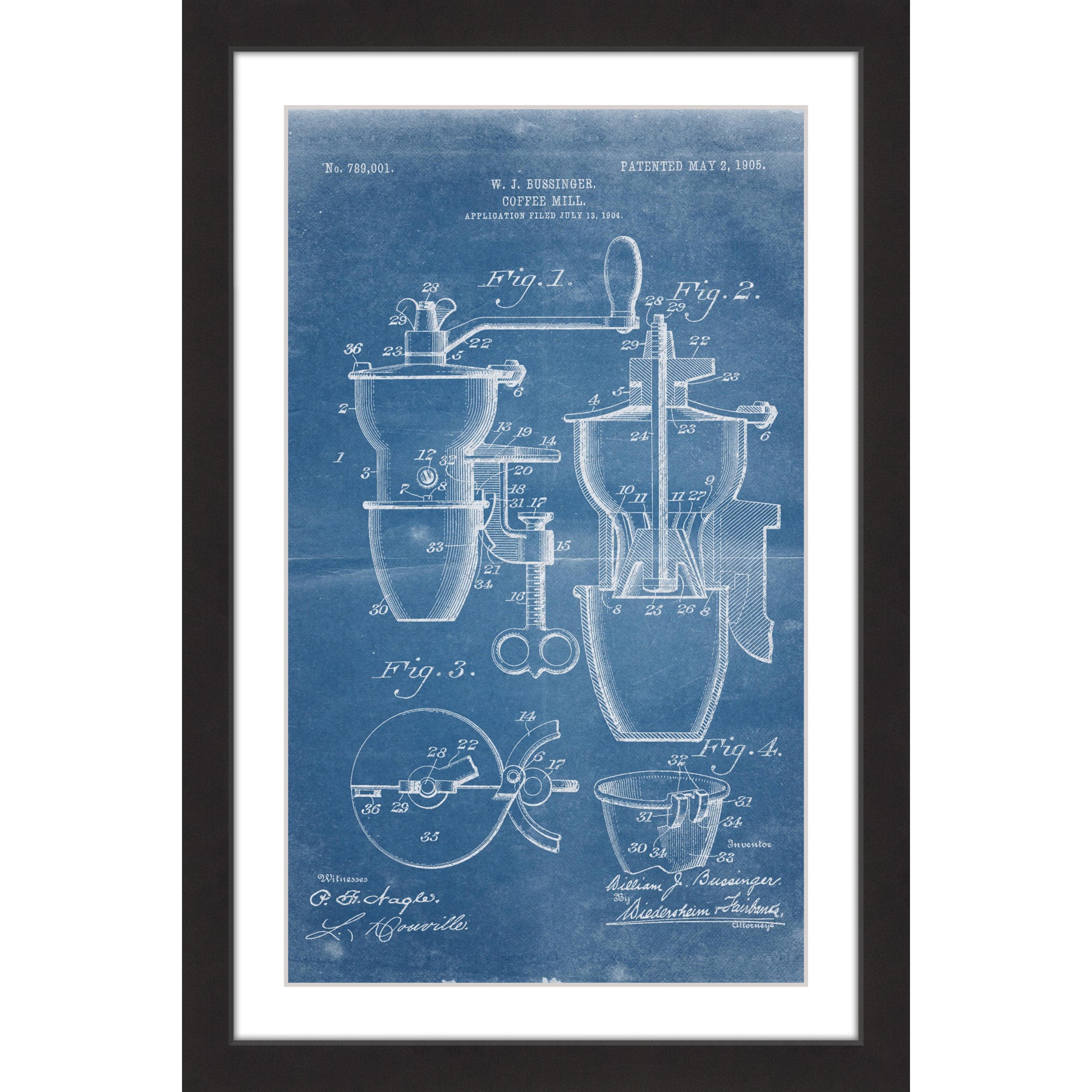 "Coffee Mill 1905 Blueprint" Framed Painting Print