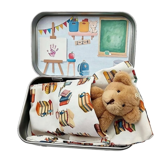 Coffee Mini Bear Plush In Tin Box Pocket Size For First Day School, Collectible Stuffed Toy For Kids Coffee
