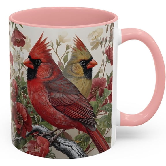 Coffee Mug,11 oz Red Cardinal Bird Botanical Coffee Mug,Bird Lover Mugs,Spring Garden Nature Gift for Home Office,Ceramic Red Handle Cup,Cozy Family Theme Gift
