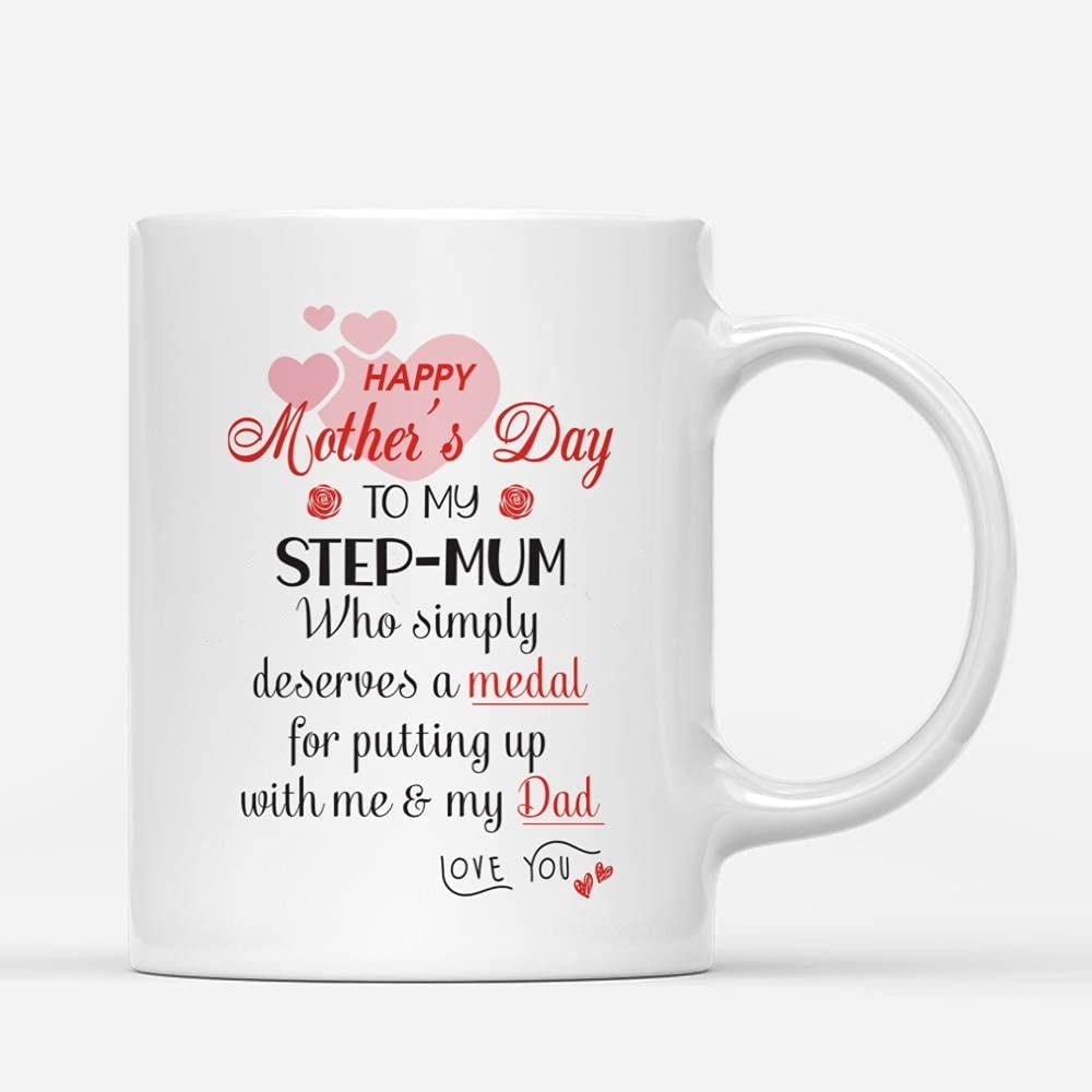 Coffee Mug 11oz Happy Step-Mum Deserves a Medal Funny Stepmother Gifts ...