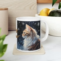 Coffee Mug 11oz, Merry Christmas Cat Lover Mug, Winter Snowflakes Cat Cup