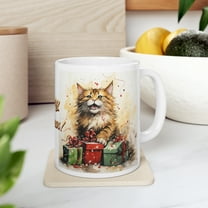 Coffee Mug 11oz, Merry Christmas Cat Lover Mug, Xmas Present Cat Tea Cup