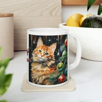 Coffee Mug 11oz, Merry Christmas Cat Lover Mug, Xmas Tree Cat Lady Tea Cup