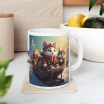 Coffee Mug 11oz, Merry Christmas Cat Mom Lover Mug, Elf Costume Cat Tea Cup