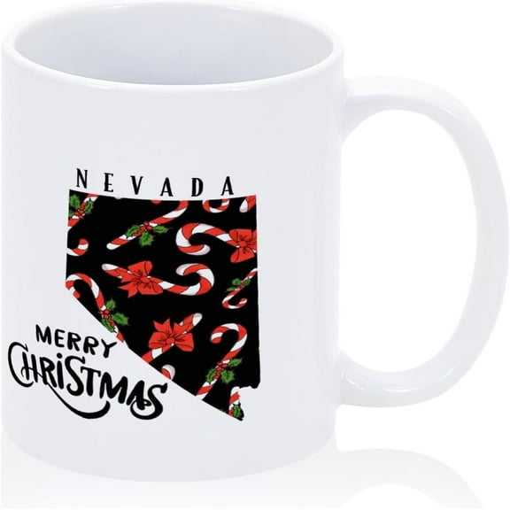 Coffee Mug 11oz Nevada Coffee Mug US State Map Ceramic Mug Candy Cane Berries Drinking Cup Christmas Thanksgiving Halloween Friendship Birthday Presents for Him Or Her