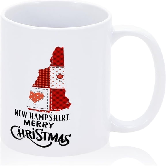 Coffee Mug 11oz New Hampshire Coffee Mug US State Map Ceramic Mug Red Buffalo Plaid Heart Drinking Cup Christmas Thanksgiving Halloween Friendship Birthday Presents for Him Or Her