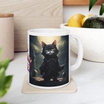 Coffee Mug 11oz, Spooky Time Cat Lover Mug, Halloween Vampire Cat Tea Cup