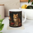 thumbnail image 1 of Coffee Mug 11oz, Tabby Cat Lover Mug, Merry Christmas Fireplace Cat Tea Cup, 1 of 8