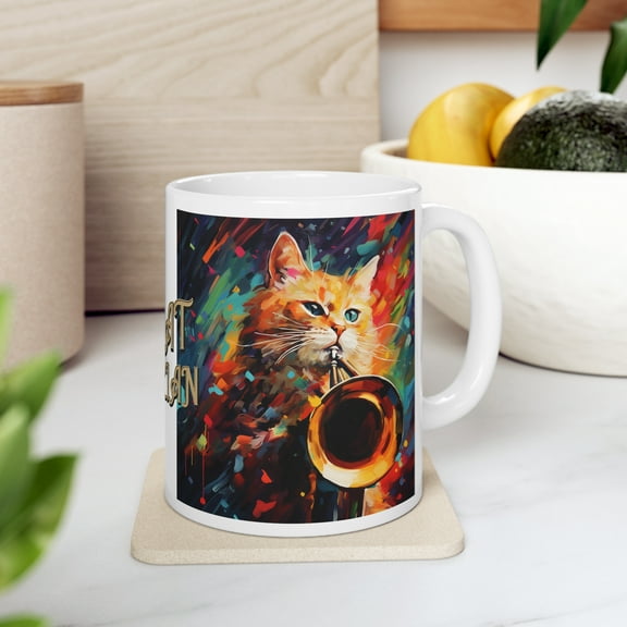 Coffee Mug 11oz, Trombone Player Cat Lover Mug, I am Musician Cat Tea Cup