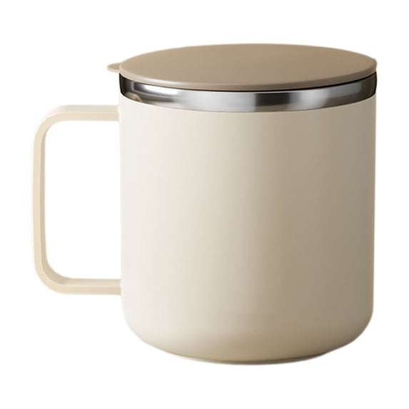 Coffee Mug, 12.5oz Insulated Coffee Mug with Handle and Lid, Double Wall Stainless Steel Insulated Lowball Tumbler Keeping Hot and Cold(Beige)