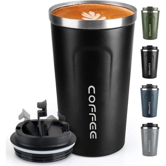Coffee Mug 17Oz - Insulated Coffee Travel Mug Spill Proof with Leakproof Lid Vacuum Stainless Steel Thermos Coffee Tumblers to GO, Reusable Coffee Cup for Men and Women for Hot  Cold Drinks (Black)