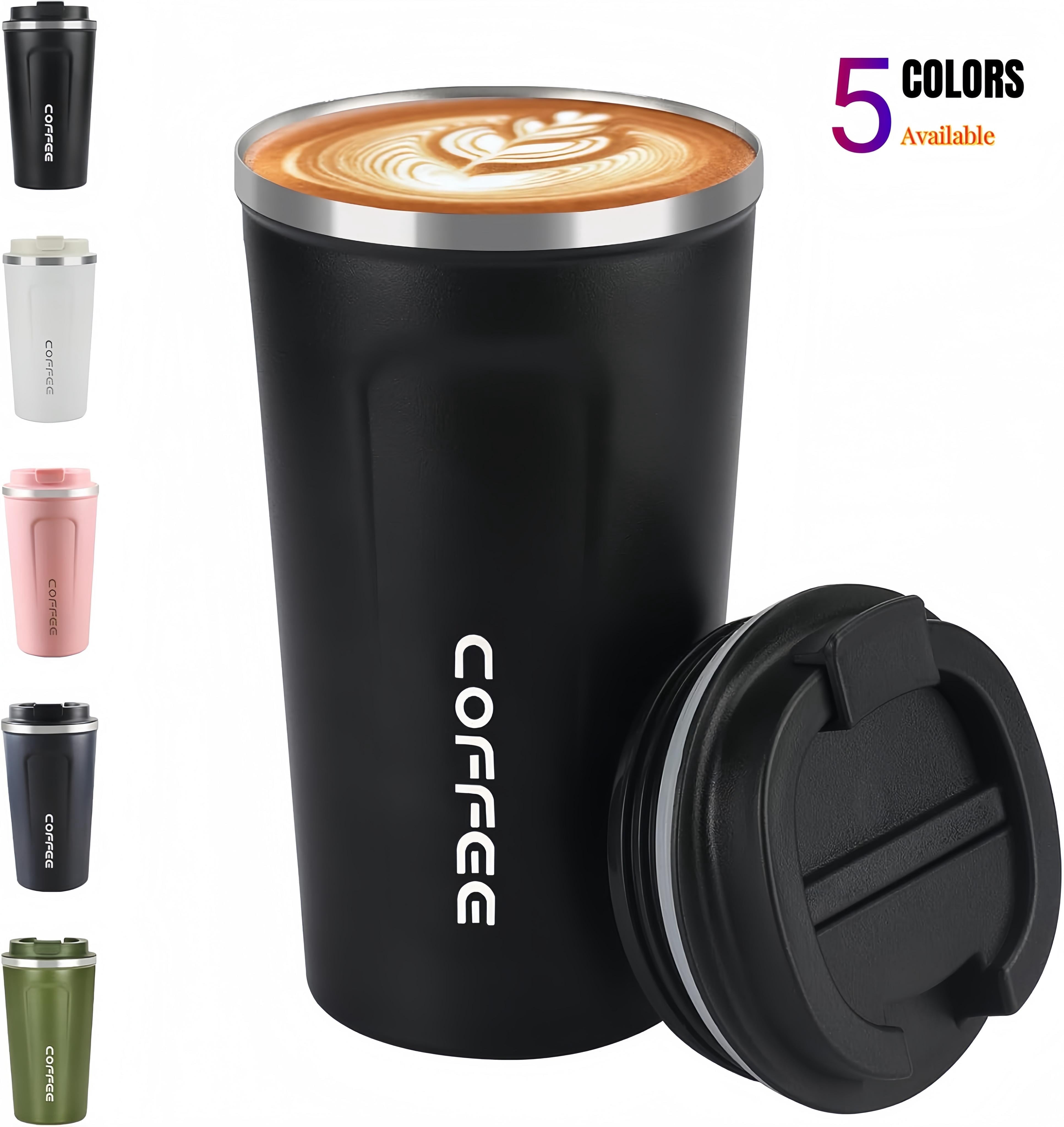 BKSDUEH 17oz Vacuum Insulated Coffee Travel Mug - Leakproof Stainless Steel Tumbler with Lid - Reusable Thermos Cup for Hot & Iced Tea, Beer (Black)