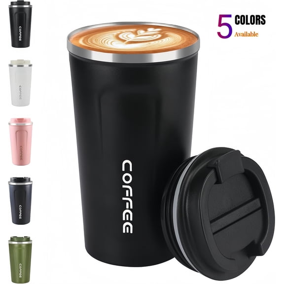 BKSDUEH 17oz Vacuum Insulated Coffee Travel Mug - Leakproof Stainless Steel Tumbler with Lid - Reusable Thermos Cup for Hot & Iced Tea, Beer (Black)