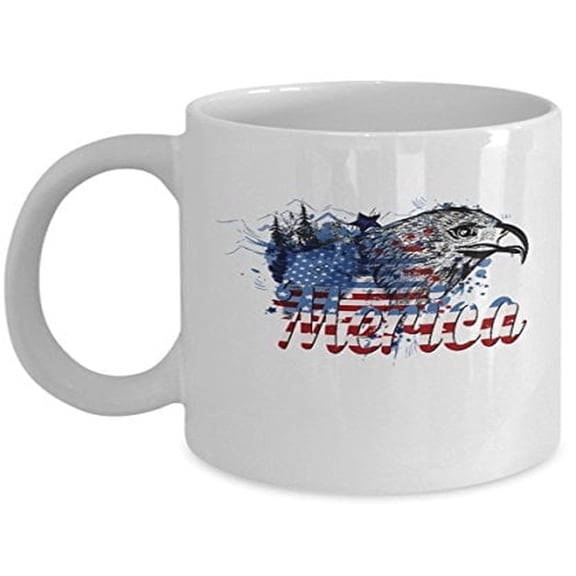 American Flag 11 oz Coffee Mug - USA Eagle Gifts White Ceramic