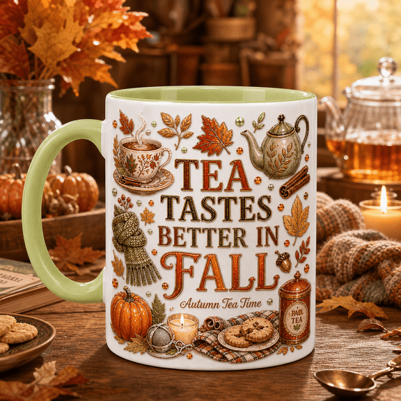 Coffee Mug Autumn Tea Time Fall Leaves for Tea and Coffee Thanksgiving Gift
