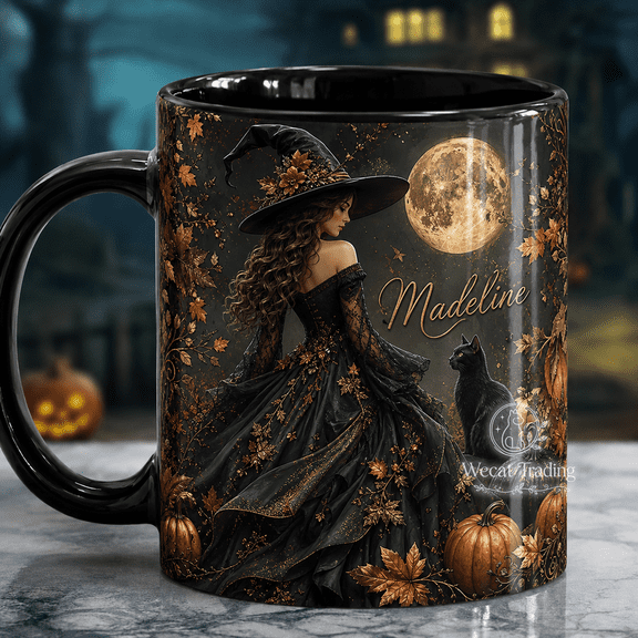 Coffee Mug Autumn Witch Personalized Name Drinkware for Fall Coffee Lovers