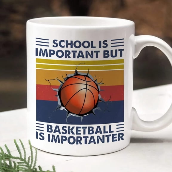 Coffee Mug For Basketball Lovers From Kids School Is Important But Basketball Is Importanter Retro Vintage Ball Gifts Ceramic 11 15oz Cup Gifts For Family Friends Sport Team On Birthday