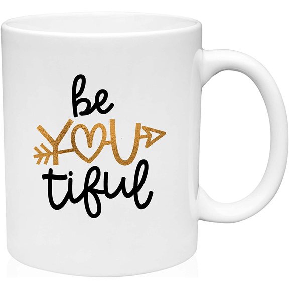 Coffee Mug Be YOU tiful You Are Beautiful Funny Arrow Hearts Pun Inspiring White Coffee Mug Funny Gift Cup
