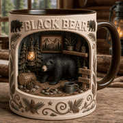 Coffee Mug Black Bear Mountain Camp Ceramic Cup for Cabin Mornings and Outdoor Lovers