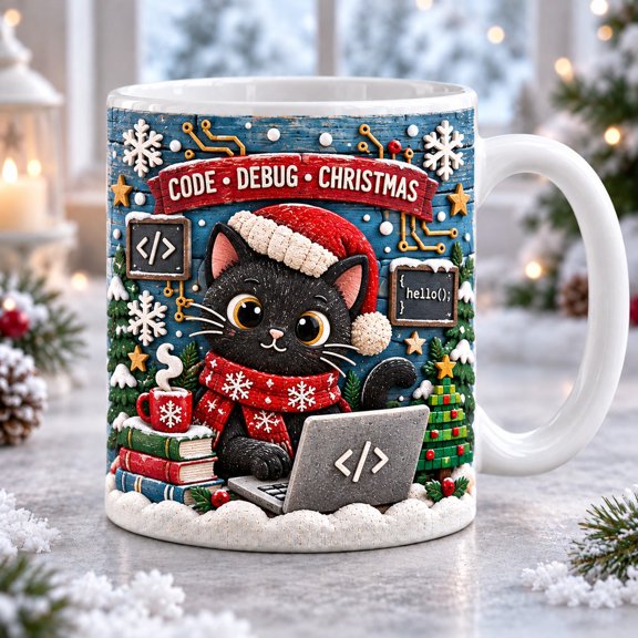 Coffee Mug Black Cat Programmer Christmas Design for Software Engineers