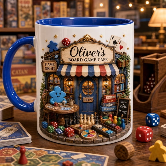 Coffee Mug Board Game Cafe Design for Game Night Drinks and Board Game Fans