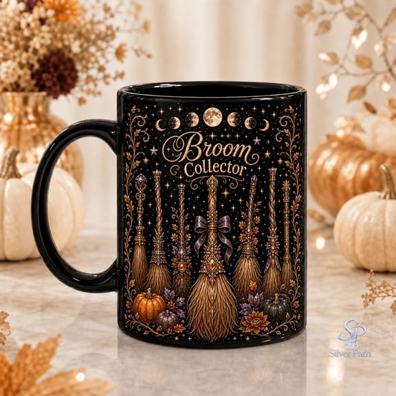 Coffee Mug Broom Collector Halloween Witchy Ceramic Coffee Cup for Witchy Gift Giving
