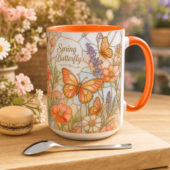 Coffee Mug Butterfly and Wildflower Ceramic for Coffee and Tea Gift for Garden Lovers