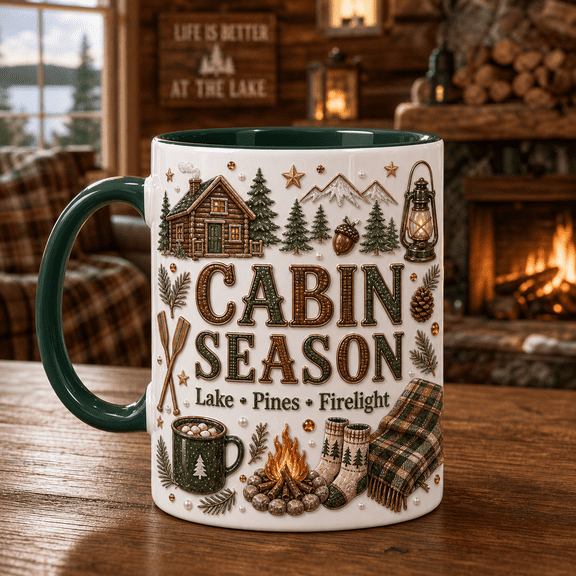 Coffee Mug Cabin Season Rustic Lodge Ceramic Hot Drink Cup for Cabin Lovers