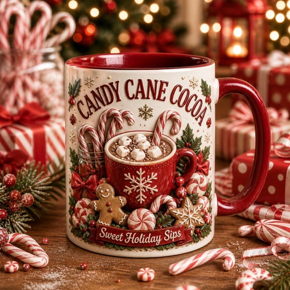 Coffee Mug Candy Cane Christmas for Hot Cocoa and Coffee Holiday Gift