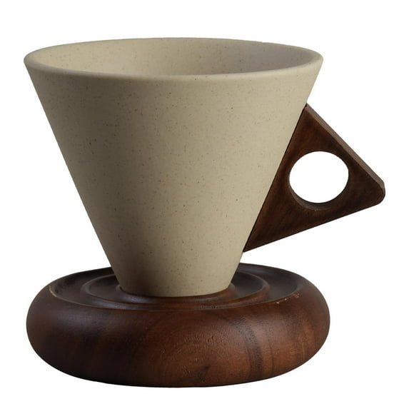 Coffee Mug Cappuccino Cup Espresso Cup with Wooden Saucer for Home Office Cafe Afternoon Tea Party